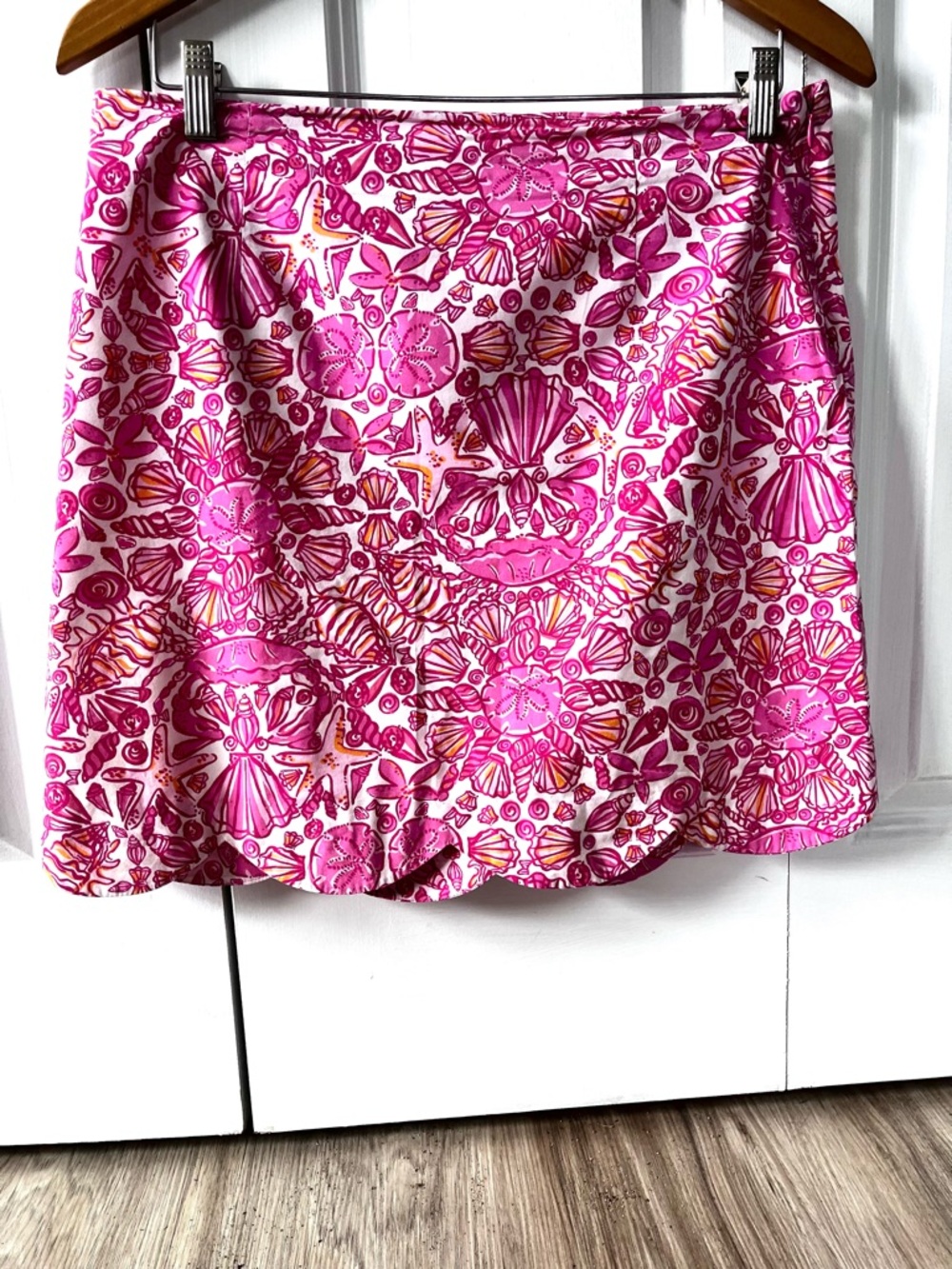 Lilly Pulitzer Pink Shell-Print Scallop Hem Skirt